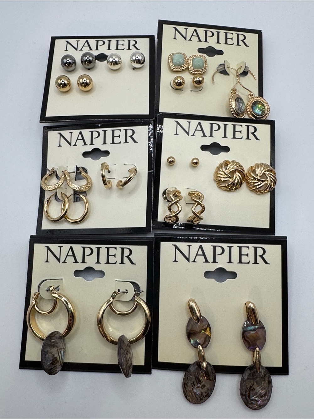 6 x Pairs of Napier Gold-Tone Stud, Drop and Hoop Earrings